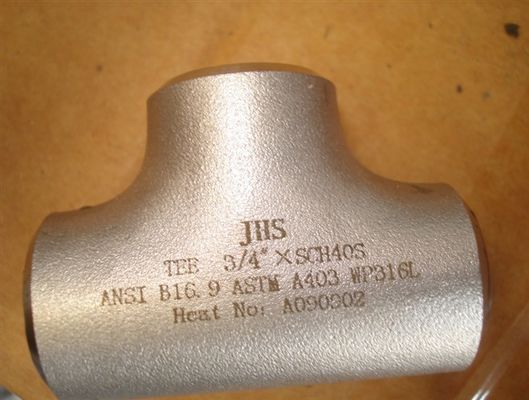 pièce en t inoxydable droite SS304L soudé bout à bout SS316L DST SCH40 de tuyau d'acier de 45D 90D 180D